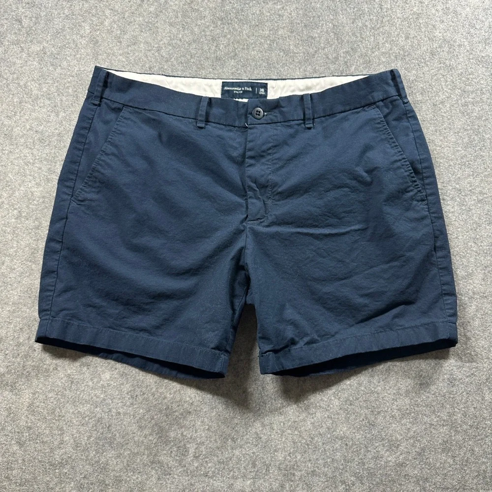 Abercrombie & Fitch Chino Shorts Mens 36 Navy Blue Slim Fit Stretch Summer